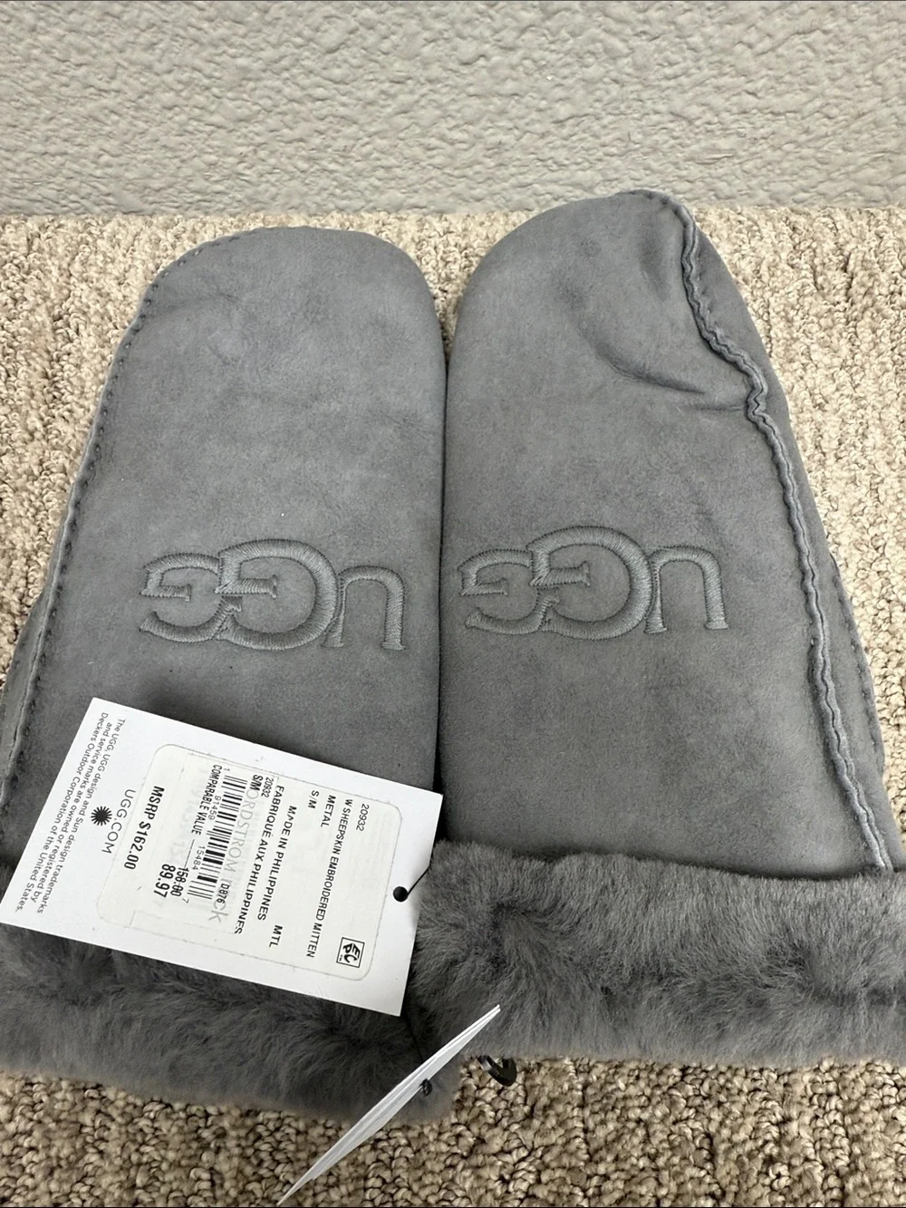 UGG Grey Suede Shearling Lined Mittens
